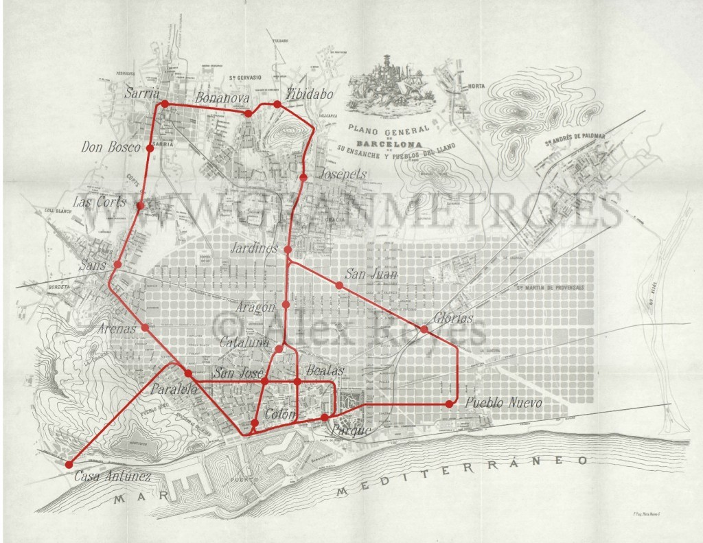 Croquis del proyecto de Müller y Zaragoza elaborado a partir de los trazados de las cinco nuevas secciones y del Proyecto en Tramitación. Fuente: Elaboración propia Alex Reyes.